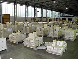 stacks of insulating bricks in a warehouse